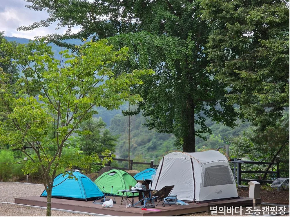 별의바다 조동캠핑장 항공 전경 — 영동 캠핑장 전체 모습